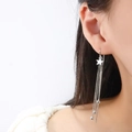 Elegant long star tassel drop earrings in silver with delicate beaded hanging chains - Star Tassel Ear Threader