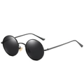 Retro-Polarisierte Rundsonnenbrille mit schwarzem Metallrahmen und goldenem Nasensteg - Schwarzer Rahmen Schwarz Graue Gläser C1