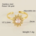 18K gold plated sunflower ring featuring pink zircon stone and small white diamonds - Sunflower Ring (617) - Pink Zircon