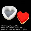 3D heart silicone mold with red finished cake showing 9.8x9.3x4.7cm dimensions - B128 / Clear