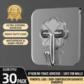 30 pack of 6x6cm strong adhesive transparent wall hooks with heavy duty metal hooks - Value Pack Thickened Strong Adhesive Hooks (Transparent 30 Pack)