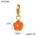 Exquisito colgante de flor naranja con marco de metal dorado y esmalte de color - BP1455B5-Flor Naranja
