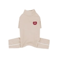 Beige soft cotton pet bodysuit featuring a turtle neck and cute red apple emblem - S / Beige