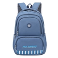 Waterproof misty blue nylon school backpack for 15.6 inch laptop with stripe detail - Blue