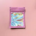 Pink holographic resealable packaging bag with a clear rainbow window for jewelry - 7*10cm Pink