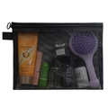 Portable black nylon mesh makeup bag with zipper closure for travel storage and stationery - Large (23*17cm) / Black