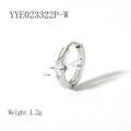 Polished silver stainless steel hoop earring with marquise-cut zircon in 12.3mm size - Silver / White Zirconia (YYE023322P-W)