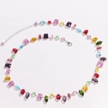 Detailed close-up of colorful mixed-cut gemstones in silver prong settings with lobster clasp - Necklace / Silver