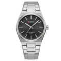 Men's quartz watch featuring silver stainless steel band and black waffle dial - Silver Case Black Dial Men