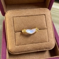 Vintage style gold open ring with irregular heart moonstone and side diamond accents - Gold Irregular Heart Artificial Moonstone Ring (J7049)