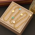 Close-up of three gold stainless steel heart bracelets with blue, green, and white charms - Heart Shape (3#Heart)