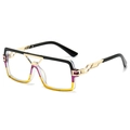 Square fashion sunglasses with gradient frame and hollow gold metal temples - Black Purple Yellow Frame