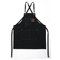 Waterproof black canvas apron with brown leather straps and pockets on white background - Black