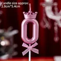 Pink metallic number 0 birthday candle with crown and glitter bow 2.8cm x 5.4cm - Crown Bow Pink Number 0