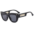 Occhiali da sole squadrati cat-eye neri con aste a catena metallica dorata stile lussuoso - Montatura Nera Lenti Grigio Nero