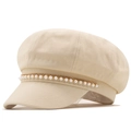 Gorra de repartidor beige con perlas elegantes y cadena dorada para mujer - M(56-58cm) / crema