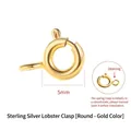 5mm 18k gold plated 925 sterling silver round spring clasp for DIY jewelry making - 925 Silver Round Clasp Gold / 5mm
