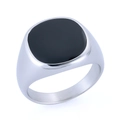 Macro detail of silver stainless steel signet ring with black resin inlay on white surface - US 7 / Silver Black(04307)