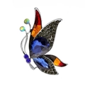 Elegant butterfly brooch with blue teardrop crystals and vibrant rhinestones on silver metal - Navy Blue