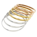 Set of six thin polished titanium steel bangles in gold rose gold and silver finishes - Inner Diameter 55mm / Mixed 3 Colors (7 Rings)