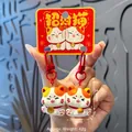 Cute lucky cat magnetic keychain set with red bells and golden resin charms - Magnetic - Happy Lucky Cat Hugging / SKU Price for One Pair