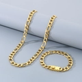 Set collana e bracciale Figaro dorato stile maglia 3:1 con chiusura a bottone a ingranaggio - Bracciale 21CM / 9mm Stile B Oro