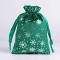 Green velvet Christmas gift bag with silver snowflake patterns and drawstring closure - Green Snowflake / 13*18