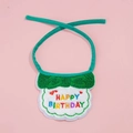 Green and white knitted pet birthday bib with Happy Birthday embroidery and bow tie - Green Birthday Bib