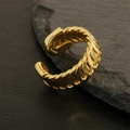 Anillo punk ajustable con cadena de estrella y textura tejida vintage en cobre chapado unisex - Abierto Ajustable / Diseño Cadena Trenzada-Dorado (RG0121-A)