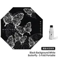 5-fold portable silver coating umbrella with black base and white butterfly pattern - 5-Fold 8k Dark Butterfly - Silver Coating