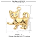 Detailed view of cat pendant dimensions in gold stainless steel with rhinestone eyes - Gold Cat