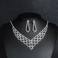 Elegant silver rhinestone necklace and drop earring set for wedding evening party - Necklace + Earrings Set / Silver (DTN14027250S)