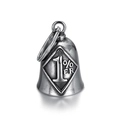 Retro stainless steel motorcycle bell pendant with 1%ER embossed design on white background - Steel Color (No Chain)