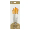 Set of 5 synthetic flat paint brushes with white handles and orange hair for acrylic art - 5Pcs Flat Peak HB062A / White