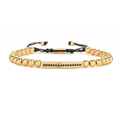 Retro copper crown beaded bracelet with black zircon bar and adjustable woven cord - Curved Bar Gold