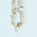 Irregular transparent and yellow stone beaded necklace with a white pearl pendant - Rutilated Quartz Pearl