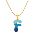 Golden necklace with letter F pendant featuring blue gradient enamel bubble design - Letter F(S640G-002-F)