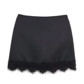 Damen Satinrock in Schwarz mit Spitzenbesatz in einer flachen Ansicht von oben - XS / Schwarz
