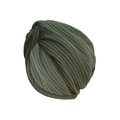 Elastic knitted turban hat in dark green with a stylish cross-twist retro design - Green