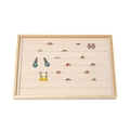 Beige velvet and wood jewelry tray with multiple slots for rings and earrings display - Ring Slot Tray