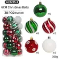 30-piece 6cm Christmas balls set in red green and white with glitter and matte finishes - Red Green White Mix