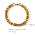 8mm gold Cuban link chain bracelet made of 316 stainless steel with lobster clasp - 8mm / 18cm / Gold