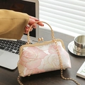 Elegant pink and beige floral jacquard qipao handbag with gold handle and chain strap - Simple Gold Thread Rose / Pink