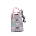 Detailed knit cat-themed phone bag with pink hearts, carrying handle and shoulder strap - Heart Grey