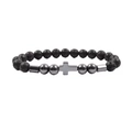 Lava stone beaded bracelet featuring a vintage silver-colored cross pendant charm - Lava Stone Cross