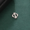 Gros plan détaillé d'un pendentif en acier inoxydable argenté en forme de lettre grecque Phi - Style de l'alphabet grec Phi (Style 1-Couleur Acier)