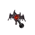 Gothic black bat earring with red heart zircon and white stone in polished finish - Red Heart Bat Design (#3)