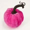Handcrafted rose pink velvet pumpkin ornament with brown curved stem for autumn decor - 10cm / Pink