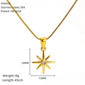 Detailed view of gold octagonal star tarot pendant with dimensions of 18x15mm and 45cm chain - 304 Stainless Steel/18K Gold Plated / Octagram Sunburst Style (SP605G)