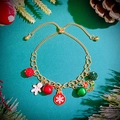 Pulsera de Navidad dorada ajustable con hombre de jengibre y colgantes de colores - Estilo Copo de Nieve (0729)